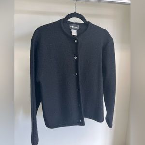 WOMEN’S SAG HARBOR 100% WOOL CARDIGAN, BLACK, LARGE PETITE